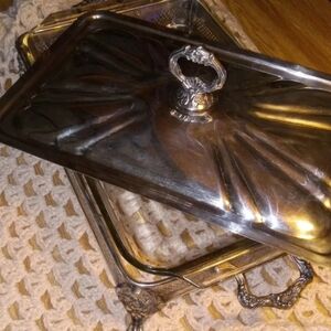 Beautiful Antique Silver Plated Heat And Serve Anchor Hocking Casserole Dish